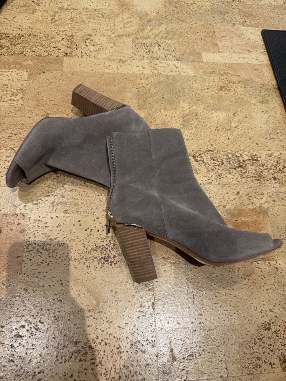 Elaine Turner Gray Suede Stacked Heel Ankle Booties